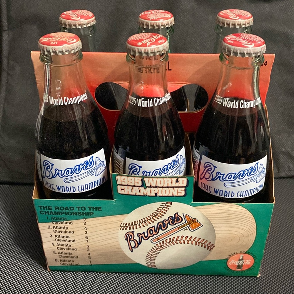 1995 Atlanta Braves World Champions 6 Pack COCA-COLA Classic 8oz Sealed Bottles
